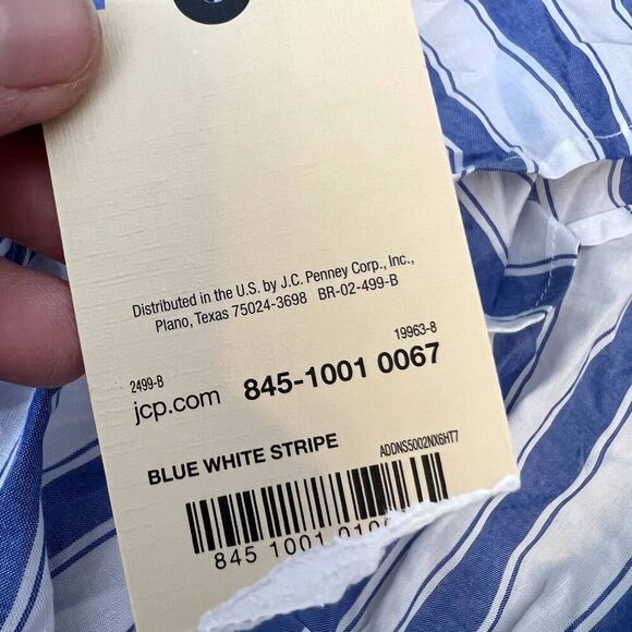 St Johns Bay NWT Blue White Striped Vneck Ruffled Boho Blouse Size Small - Picture 8 of 10